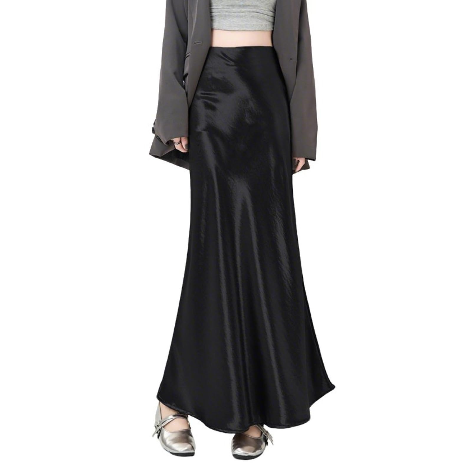 Femmes Jupe Hanche Satin Elégant Coupe Slim Ourlet Fluide Mode Casual Mince Élastique Taille Haute Longue Jupe Queue De Poisson