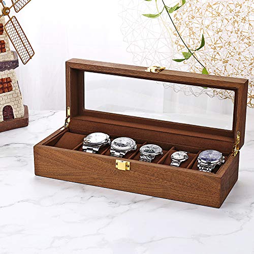 Lestar Watch Box, Executive 6 Slots Watch Case With Valet, Glass Topped Wooden Watch Display Case Watch Organizer, Jewelry Storage Case #TOP6