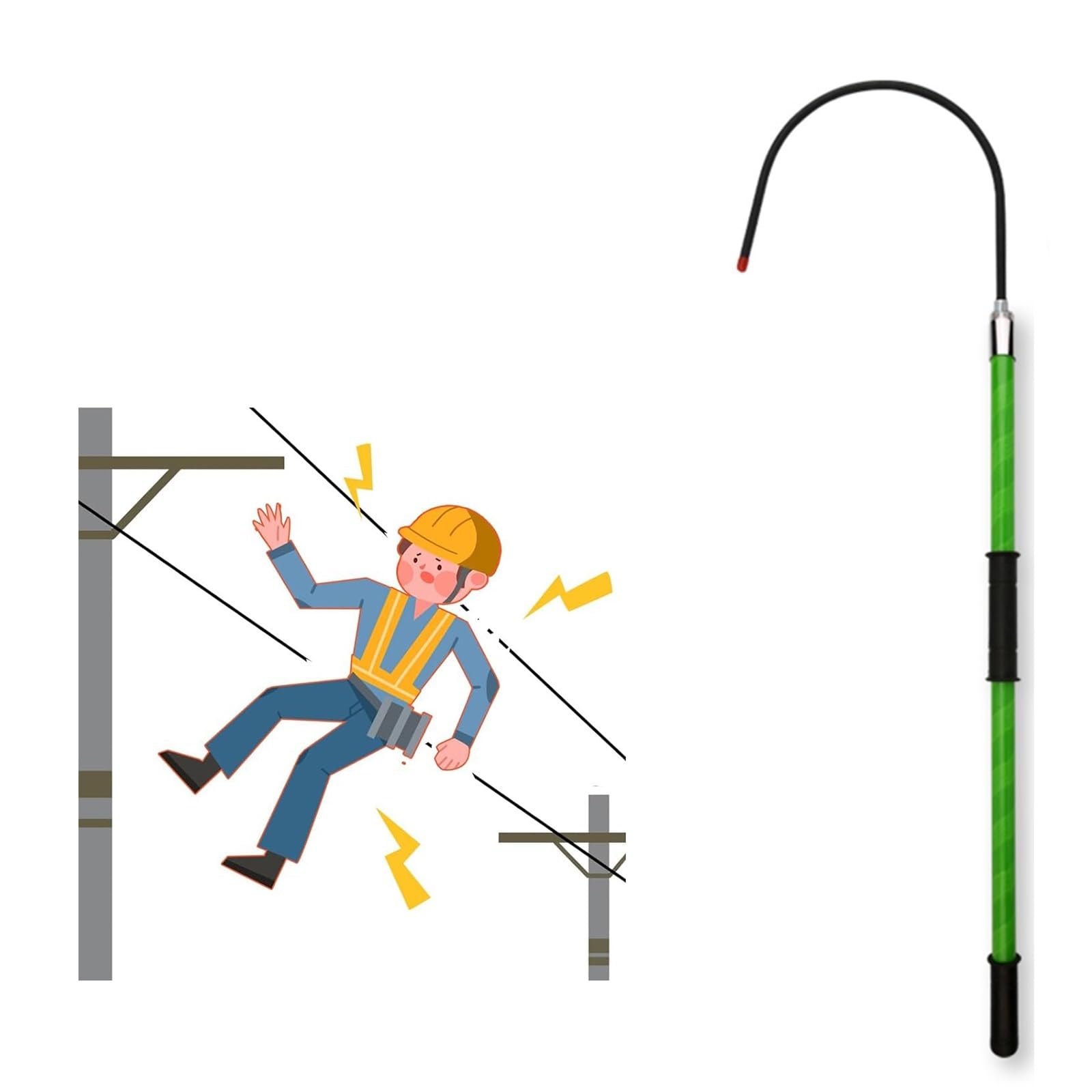 JKJZSALJ Safety Rescue Hook,4-10 Ft Insulated Rescue Pole, 10Kv 35Kv 110Kv 220Kv Emergency Electrician Safety Stick, Reinforced Fiberglass Handle, Fire Rescue Hook,Green,3m/118in/9.8ft