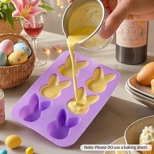 Image of Bunny Molds Easter Silicone Molds for Chocolate, 2 Pack Easter Bunny Muffin Brownie Pan for Baking, Jello Candy Molds Easter Soap Molds for Hot Chocolate Bombs Ice Cube Candle