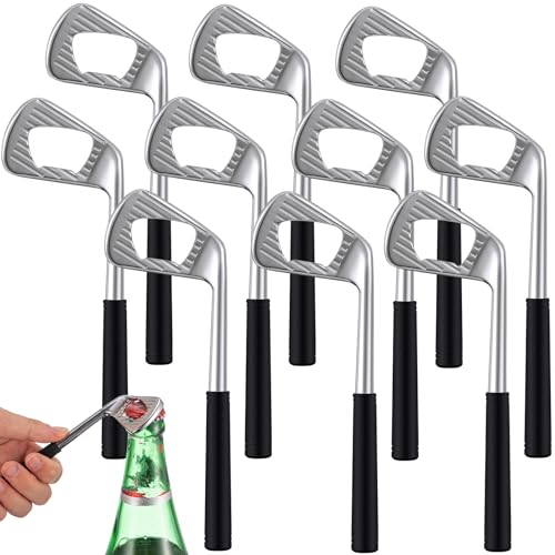 Sunnychicc 10 Pcs Golf Club Bottle Opener Bulk Novelty Groomsmen Gift Bachelor Party Favors For Golf Lover Beer Enthusiast, Made From Zinc Alloy (Silver)