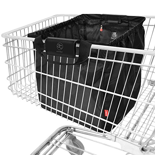 achilles Einkaufswagentasche faltbar, Einkaufswagentasche zum Einhängen, Shopper, Einkaufstasche für Einkaufswagen, Schwarz, 54 cm x 35 cm x 39 cm