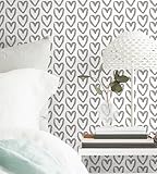 Timeet Peel and Stick Wallpaper Grey and White Wallpaper Heart Geometric Wallpaper Grey Contact Paper 17.7'x78.7' Self Adhesive Removable Wallpaper for Bedroom Living Room Wall Decor