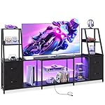 Casaottima LED TV Stand for 50–65 Inch TVs with Power Outlets & RGB Ligths, Gaming Entertainment Center with 4 Drawers & Storage, Media Console Supports Up to 75/85/95 Inch Wall-Mounted TVs, Black