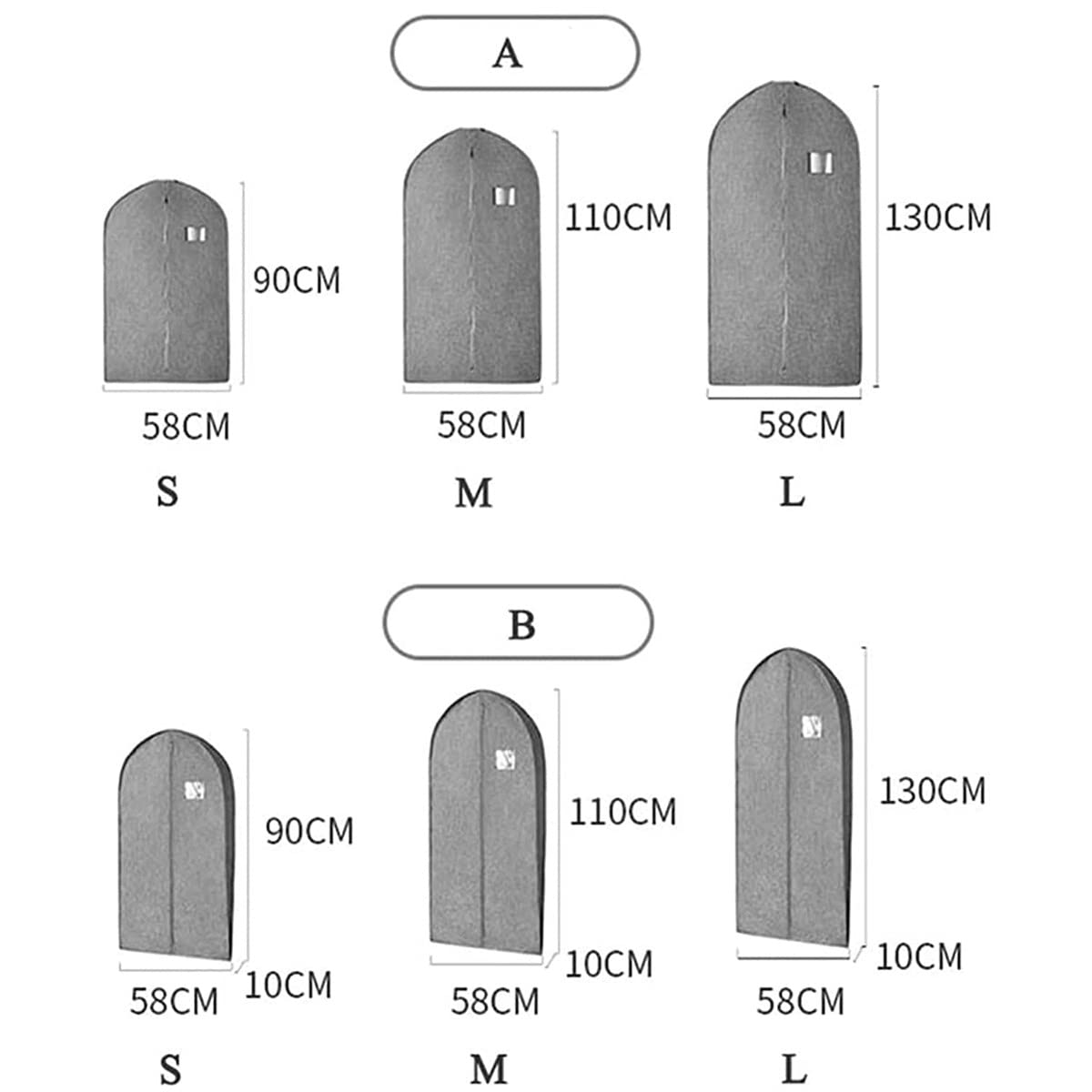 Kleidersäcke, Widen Anzugsäcke for Herren, atmungsaktive Kleidersäcke, Schrankaufbewahrung, Organizer-Abdeckungen mit Reißverschluss und transparentem Fenster, B-130×58cm(Large)