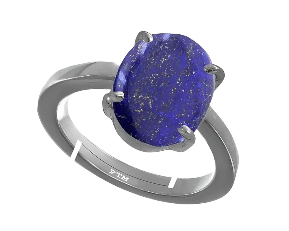 PTM Natural Lapis Lazuli 3.25 to 10.25 Ratti or 3.00 to 9.50 Carat Astrological Certified Gemstone Pure Sterling Silver/925 bis Hallmark Adjustable Ring for Men Women