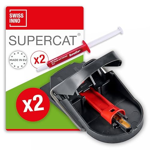 SWISSINNO Piège à Souris Pro SuperCat – Tapette Souris - Prêt à l’Emploi, Spécifique aux Souris – Capture Instantanée et Hygiénique – Réutilisable - 2 Pièges + 2 Seringues à Appât
