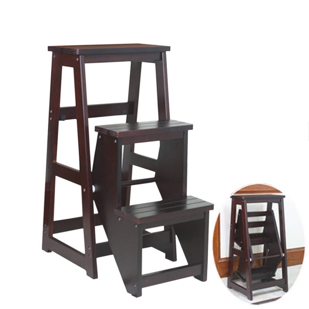 HAPPLiGNLY Home Step Stools,Step Stool Stair Chair Seats Wooden Ladder Solid Wood Folding 3-Layer Pedal Multi Function Widened Safety Storage Shelf Household Kitchen Max Load 150Kg,A,C