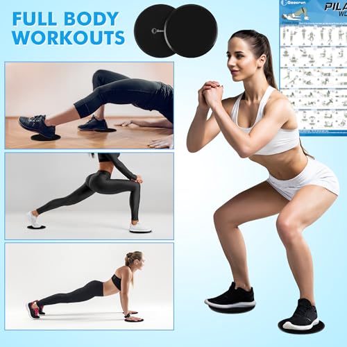 Goocrun Pilates Ring Set Exercise Equipment, with Exercise Resistance Bands Set, Pilates Ball, Sliding Disks. Portable Home Gym - with Fitness Guide Poster (Black) by Goocrun - Image 7