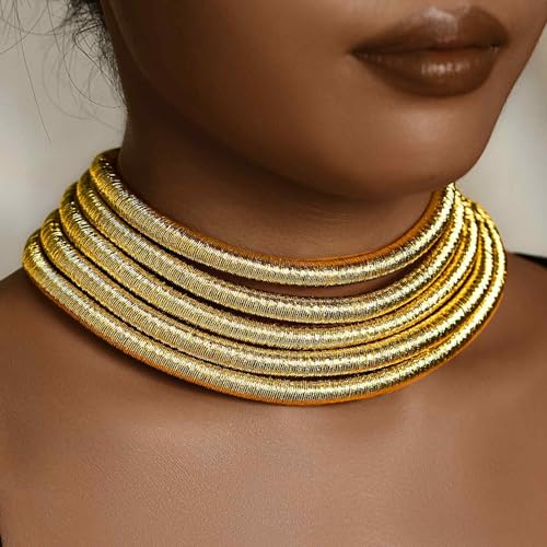 African Choker Necklace Gold Rope Weave Collar Layered Boho Tribal Chokers Multilayer Statement Party Jewelry Accessories for Women2