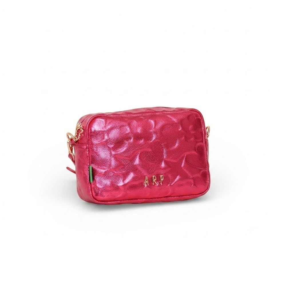 Agatha Ruiz de la Prada Bolso Bandolera piel sintética fucsia metalizado iconos grabados relieve
