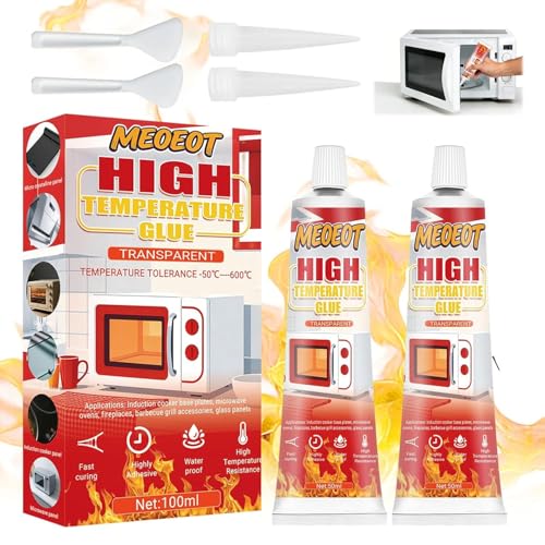 Meoeot 100ml Pegamento Alta Temperatura, Transparente Silicona Alta Temperatura, Soporta Hasta 600°C, Silicona Refractaria, Curado Rápido, Adecuado para Chimenea, Chimeneas, Campana Extractora