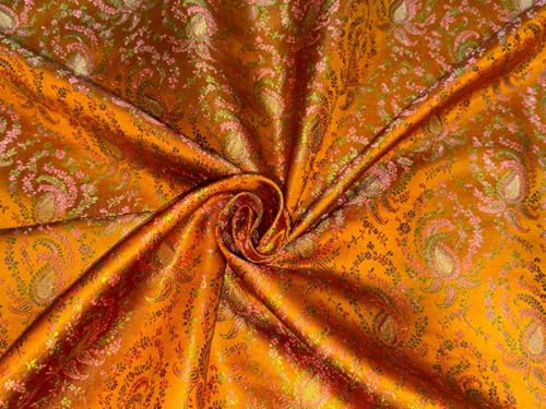 Tissu brocart de soie orange moutarde pour créer des vêtements uniques BRO1082