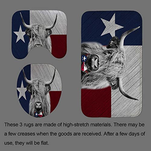Jayden Madge 4Pcs/Set Highland Cow Shower Curtain, Black And White Funny Farm Animal Vintage Lone Star Texas State Flag Western Country Farmhouse Bathroom Decor Non-Slip Bath Rugs, Cattle With Bow Tie #TOP3