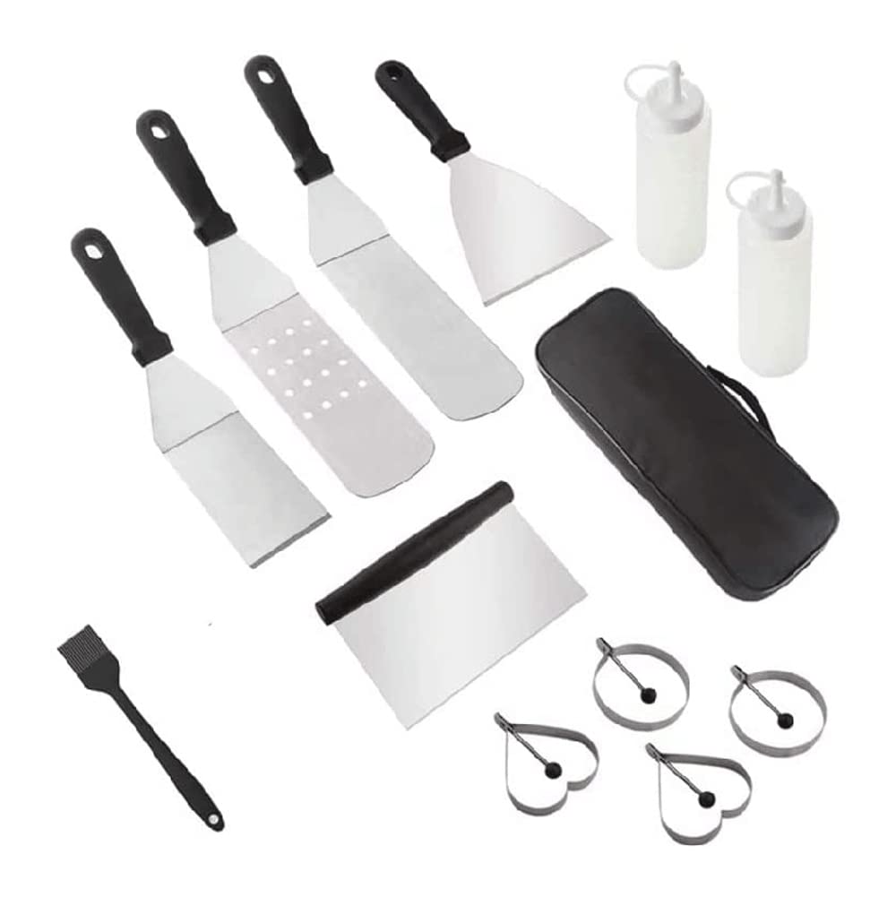 Juegos de Accesorios 13 Piezas Accesorios para Parrillas para Acampar Barbacoa Espátula para Trabajo Pesado Kit de Limpieza Juego de Utensilios de Cocina Bolsa de Transporte incluida