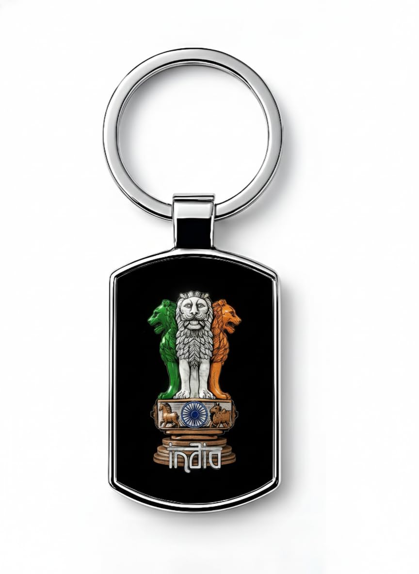 India Ashoka Pillar Metal Keychain with Double Side Printed Design | Patriotic Key Ring for Car Bike Bag Backpack | Durable Metal Gift for Men Women Boys Girls-image-48