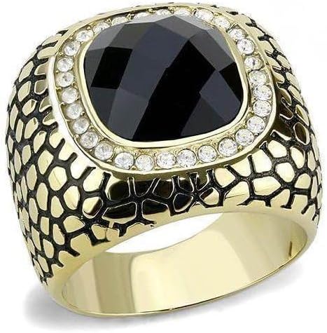 VacationGrabs Mens Black Rock Pattern Stainless Steel Synthetic Glass Gold/Black / 9