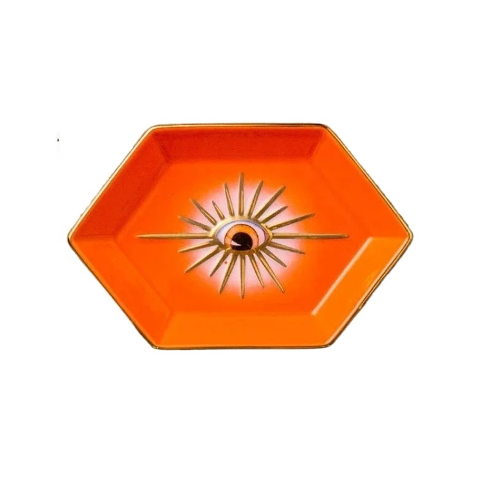 QXBFNDC Ceramic Jewelry Dish Jewelry Storage Colorful Hexagon Eye Tray Ceramic Home Porch Decorations Ornaments Desktop Decorative(Orange)