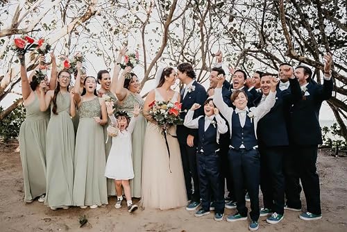 LANGKAAO Turquoise Bridesmaid Dresses Long for Teens Lace A-Line Chiffon Wedding Party Gown One Shoulder Floor Length Formal Dress Size 4