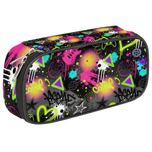 Image of Pardick Colored Graffiti Big Capacity Pencil Case Pencil Pouch with Zipper Compartments Pen Holder for College School Portable Stationery Storage Bag for Girls Boys