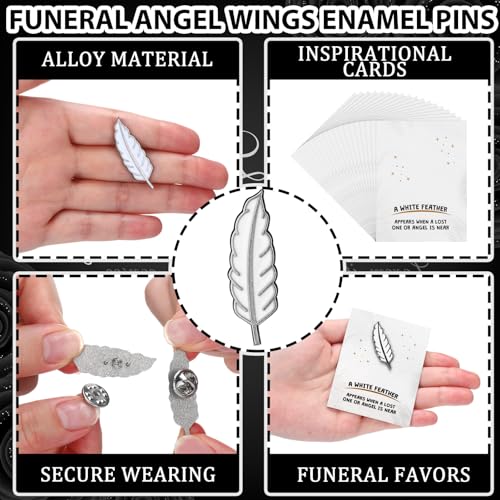 Image of Liliaafar 30 Sets Funeral Favors for Guests Bulk Butterfly /Feather /Wing Lapel Pins Life Favors Memorial Enamel Pins with Cards for Who Loss Loved One