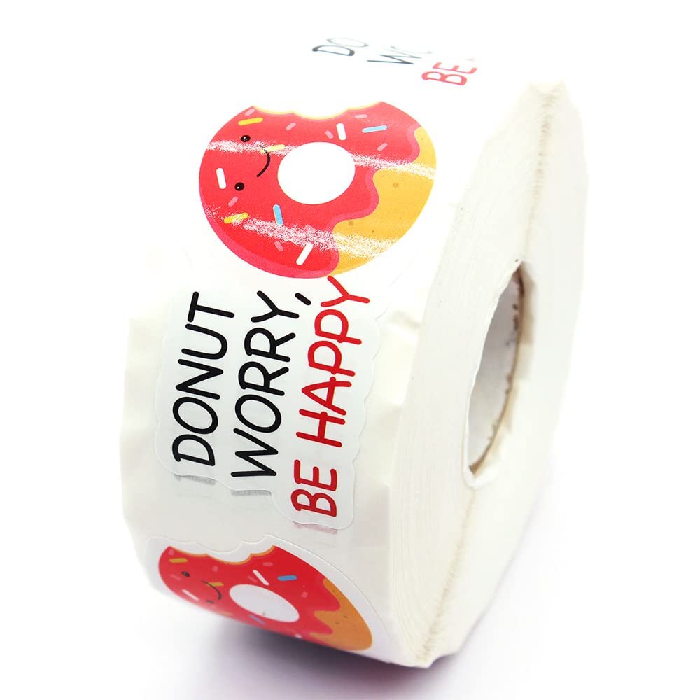 WUZYOU Happy Donut Bakery Stickers, Bakery Donut Worry Be Happy Sticker, Doughnut Cute Funny Handmade Take Away Package Sticker for Small Business