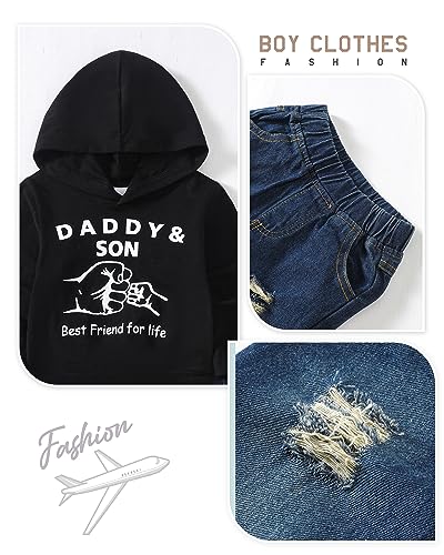 Image of Renotemy Toddler Baby Boy Clothes Denim Outfits Infant Hooded Sweatshirt Jeans Pants Little Boys Clothing