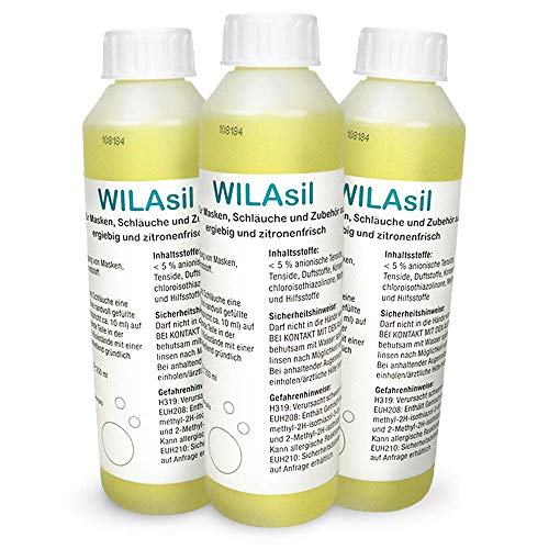WILAsil 3 Flaschen à 250ml CPAP Maskenreiniger Silikonreiniger - für CPAP-Masken, Atemmasken, CPAP-Schläuche und CPAP-Zubehör