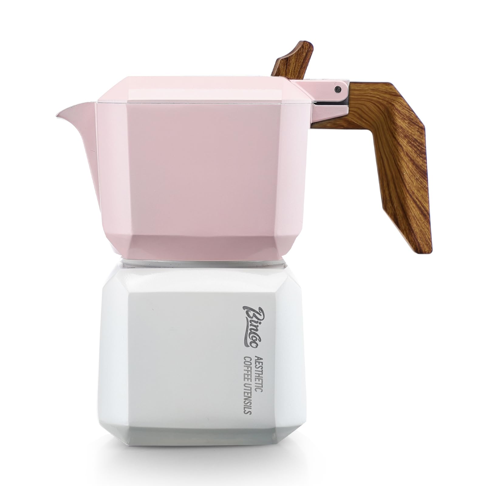 BincooStovetop Espresso Maker 2 Cups,Creative Cube Moka Coffee Pot Double Valve-Italian Espresso Moka Pot with Filter Paper,120ML/4oz(Pink-white)