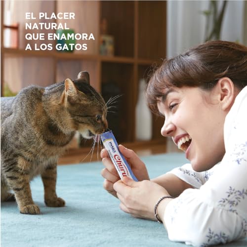 Image of INABA Churu Cat Treats, Grain-Free, Lickable, Squeezable Creamy Puree Cat Treat /Topper with Vitamin E & Taurine, 0.5 Ounces Each Tube, 24 Tubes (4 per Pack), Tuna Recipe with Clam Flavor
