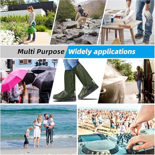 Image of Waterproof Rain Shoe Covers with Anti-Slip Sole, Reusable High Top Boot Covers for Men & Women, Zipper Design Outdoor Overshoes for Cycling, Motorcycling, Walking, Hiking & Rain Protection