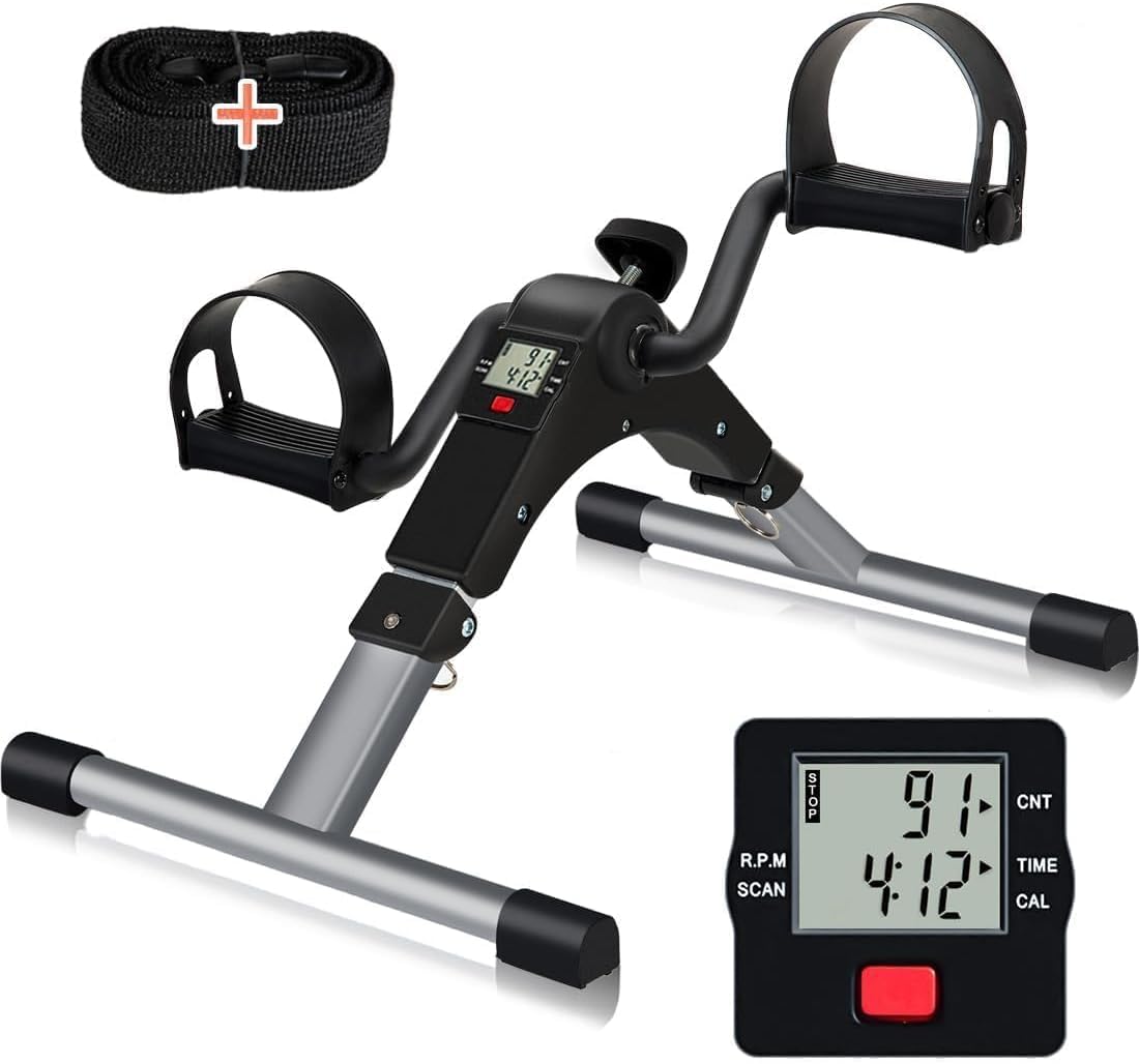 TABEKE Under Desk Bike Pedal Exerciser, Fully Assembled Folding Pedal Exerciser for Arm and Leg Workout, Portable Sitting Desk Cycle with LCD Screen Displays 26526(Grey)-picture-19