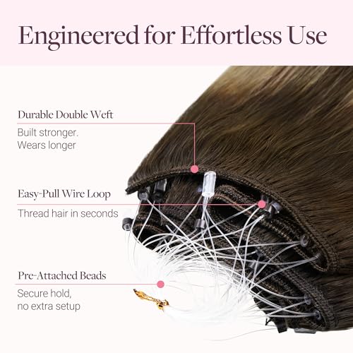 Image of GOO GOO Sew in Hair Extensions Real Human Hair, Micro Beaded Weft Hair Extensions Human Hair, 4 /27 /4 Balayage Chocolate Brown to Caramel Blonde 22 Inch 110g, Natural Volume