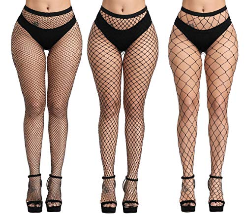 Pareberry Women's High Waisted Fishnet Tights Sexy Wide Suspender Pantyhose Thigh-High Fishnet Stockings