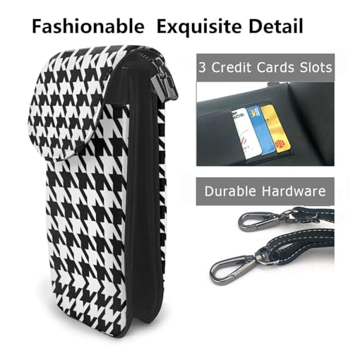 Houndstooth Black Small Crossbody Bags, Printed Cell Phone Purse with Card Slots, Shoulder Handbag with Strap2