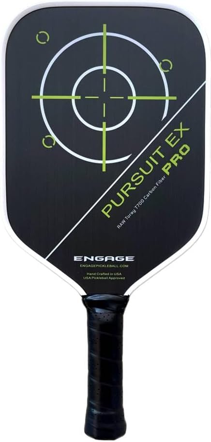 Engage Pursuit Pro EX Pickleball Paddle – Widebody Shape, Raw T700 Toray Carbon Fiber Face, 13mm Control Pro “Black” Core (Alpine Lime, Lite (7.5-7.8oz))