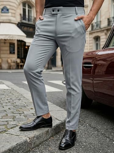 Image of erke Men's Slim Fit Formal Trouser with 4-Way Stretch | Lycra Blend Wrinkle Resistant Office Chinos for Men | Mid Rise Tapered Trousers for Men