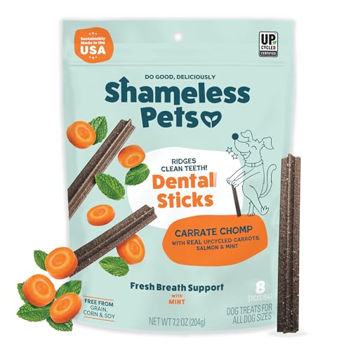 Image of Shameless Pets Dental Treats for Dogs, Carrate Chomp - Healthy Dental Sticks with Skin & Coat Support for Teeth Cleaning & Fresh Breath - Dog Bones Chews Free from Grain, Corn & Soy