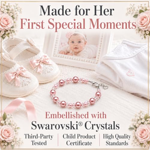 Image of Baby Bracelets for Infant Girls, Pink Pearl Bracelet Baby Girl Jewelry Gift