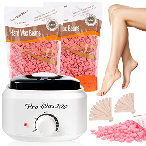 Waxing Kit for Women and Men with 2 bags Wax Beans, Adjustable Temperature for All Wax/Hair Types, Eyebrow, Facial, Body, Bikini (100W) (Wihte)