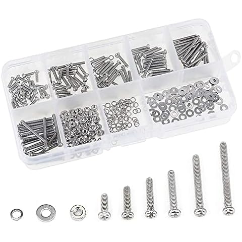 360 Pieces M2 M3 M4 Phillips Pan Head Screws Bolt Nut Lock Flat Washers Assortment Kit, 304 Stainless Steel (M2) Cover