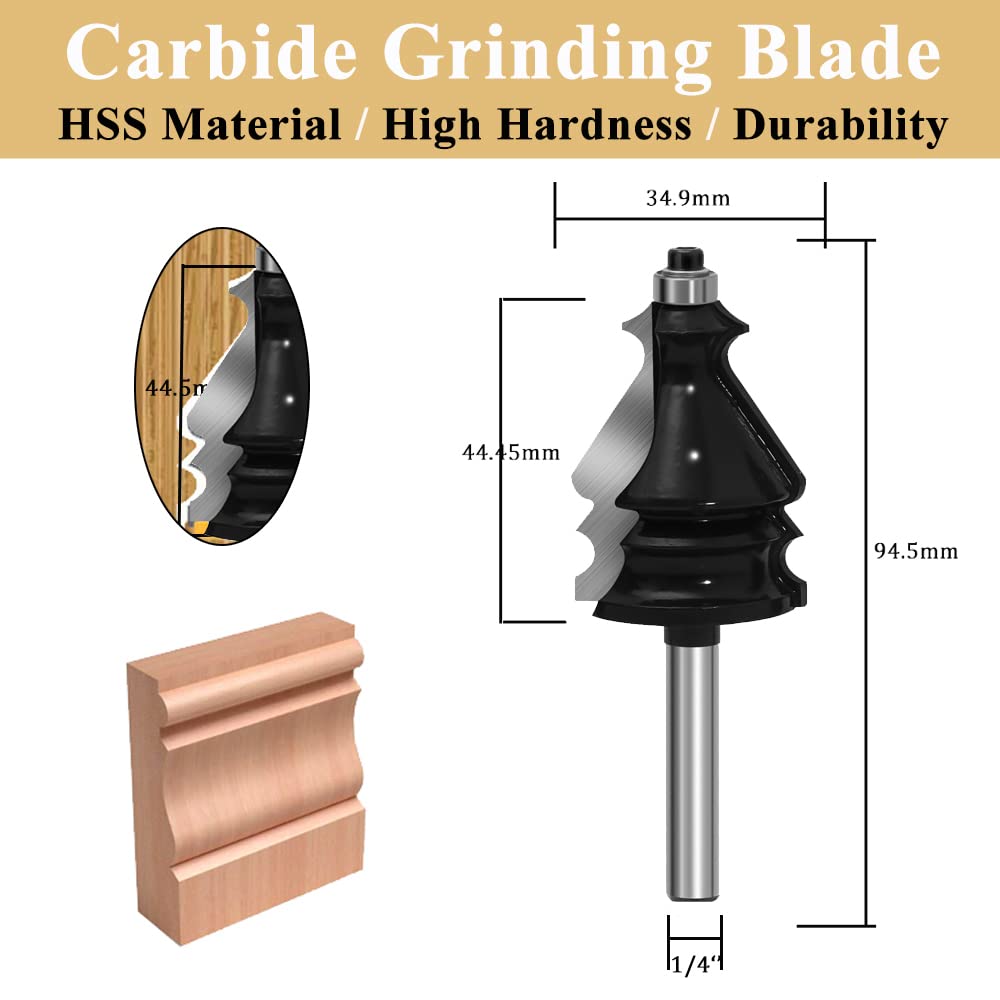TAIWAIN Router Bit Set 1/4 Inch Shank 5PCS, Architectural Picture Frame Wood Milling Cutter,Rail &Stile Woodworking Miter Carbide CNC Cutting Tool for Cabinet Drawer Door Surfacing(GK1-G)