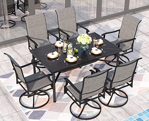 Sophia & William Patio Dining Set Outdoor Dining Set 7 Pieces Patio Furniture Set 6 x Swivel Patio Dining Chairs High Back, Large 64" Metal Dining Table for Patio Lawn Garden Backyard Support 350lbs