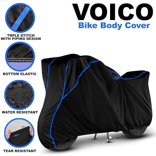 Image of Water Resistant Bike Cover Dustproof UV Protection Bike Body Cover for Yamaha FZ S FI All-Weather Protection with Blue Piping - (Black)