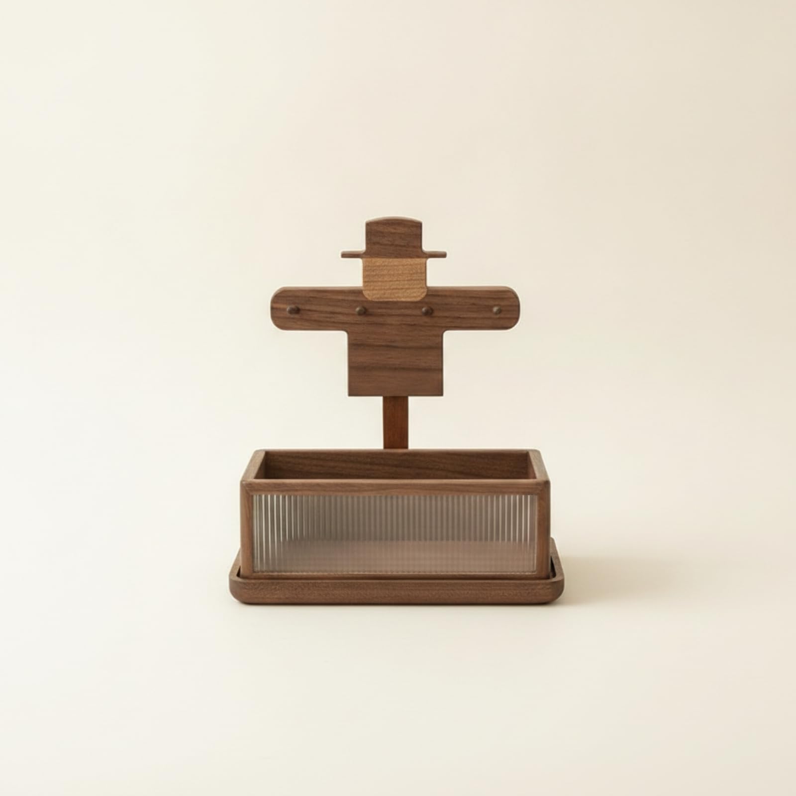 Key Organizer Tray Portachiavi Supporto Vassoio Base Organizzatore Svuotatasche Figura Spaventapasseri in Legno con Appesi Design Compatto in Wengé