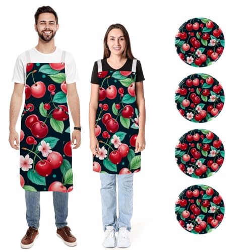 Tabliers de cuisine cerises rouges lot de 2 pour cuisiner en duo et partager un moment