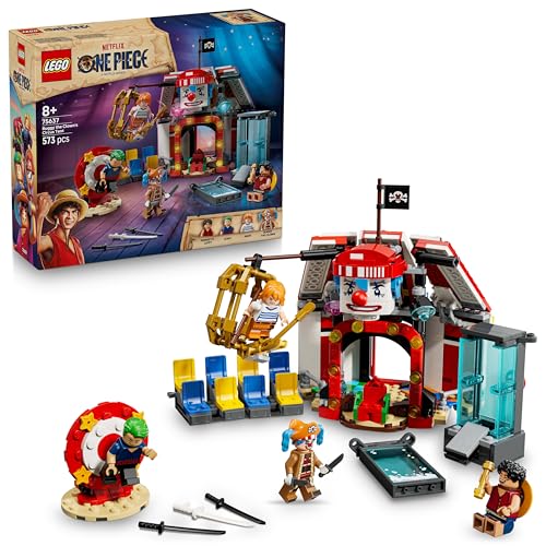 LEGO ONE Piece Zirkuszelt von Buggy dem Clown - Interaktives Spielzeug mit 4 Minifiguren - Ruffy, Nami & Zoro sowie 2 Steckbriefen - Kreatives Geschenk für Jungen, Mädchen & Fans ab 8 Jahren - 75637