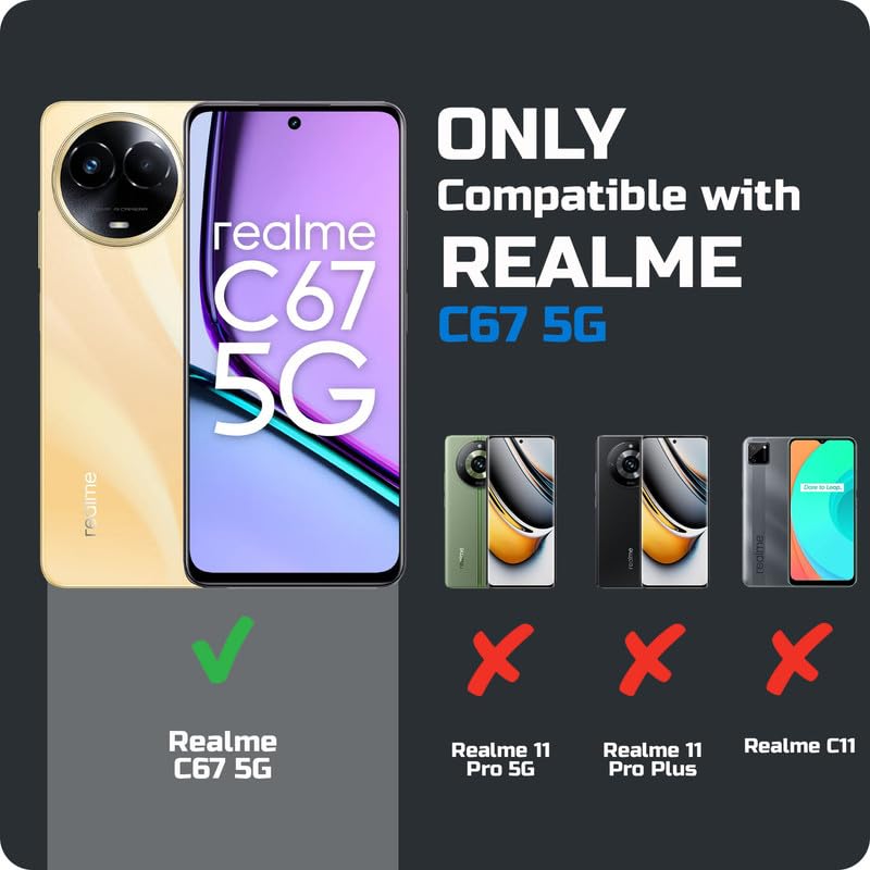 Image of Mr. Case Back Cover for Realme C67 5G with Transparent Back & Kickstand | Clear Hard Back with Silicone Frame - Black