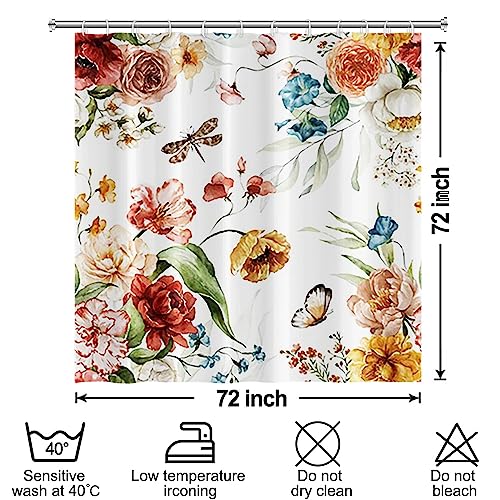 Uiiooazy Floral Shower Curtain for Bathroom Watercolor Red Pink Poppy Rose Flowers Fabric Bathtub Curtain Set Green Leaves Butterfly Bath Decor Waterproof Shower Curtains 72x72 inches with Hooks by Uiiooazy - Image 7