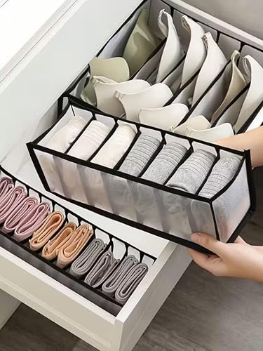Image of atorakushon Mesh Grid Foldable Storage Organizer for Clothes| Cabinet Closet | Undergarments Almirah & Wardrobe Organiser Box For Socks, Bra, Tie, And Scarfs, Underwear & Panties Set of 3 Grey
